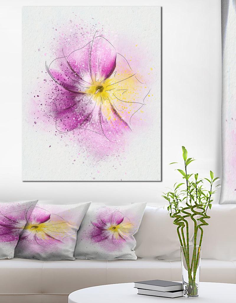 DesignQ Purple Flower Sketch With Splashes - Extra Large Floral Canvas Art