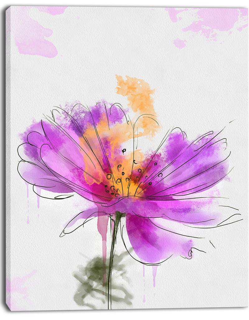 DesignQ Purple Flower Watercolor Illustration - Flowers Canvas Wall Artwork