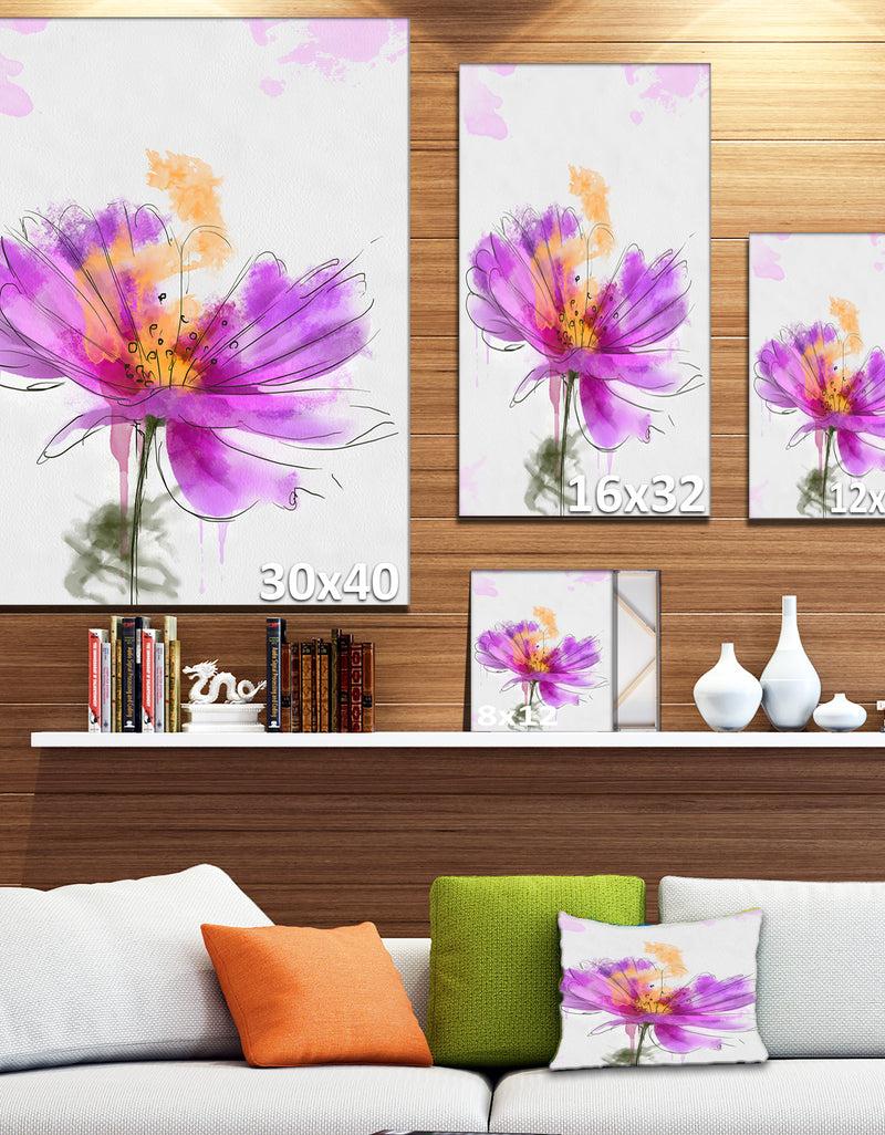 DesignQ Purple Flower Watercolor Illustration - Flowers Canvas Wall Artwork