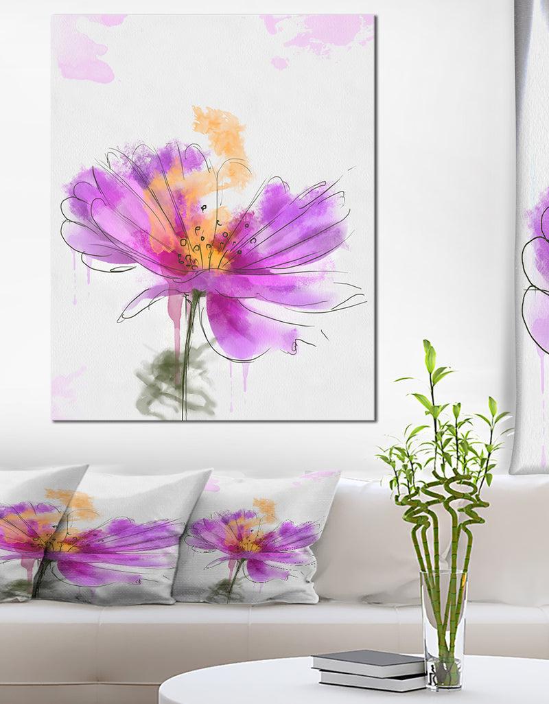 DesignQ Purple Flower Watercolor Illustration - Flowers Canvas Wall Artwork