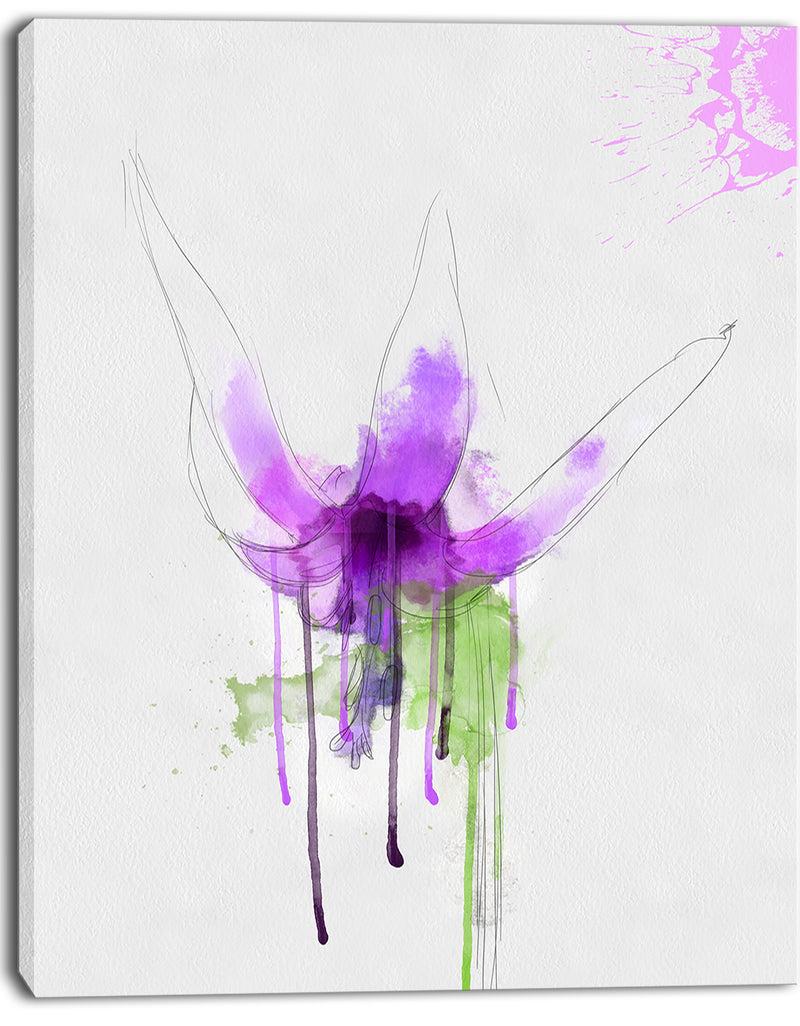 DesignQ Purple Flower With Green Splash - Modern Floral Canvas Wall Art