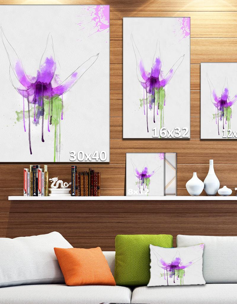DesignQ Purple Flower With Green Splash - Modern Floral Canvas Wall Art