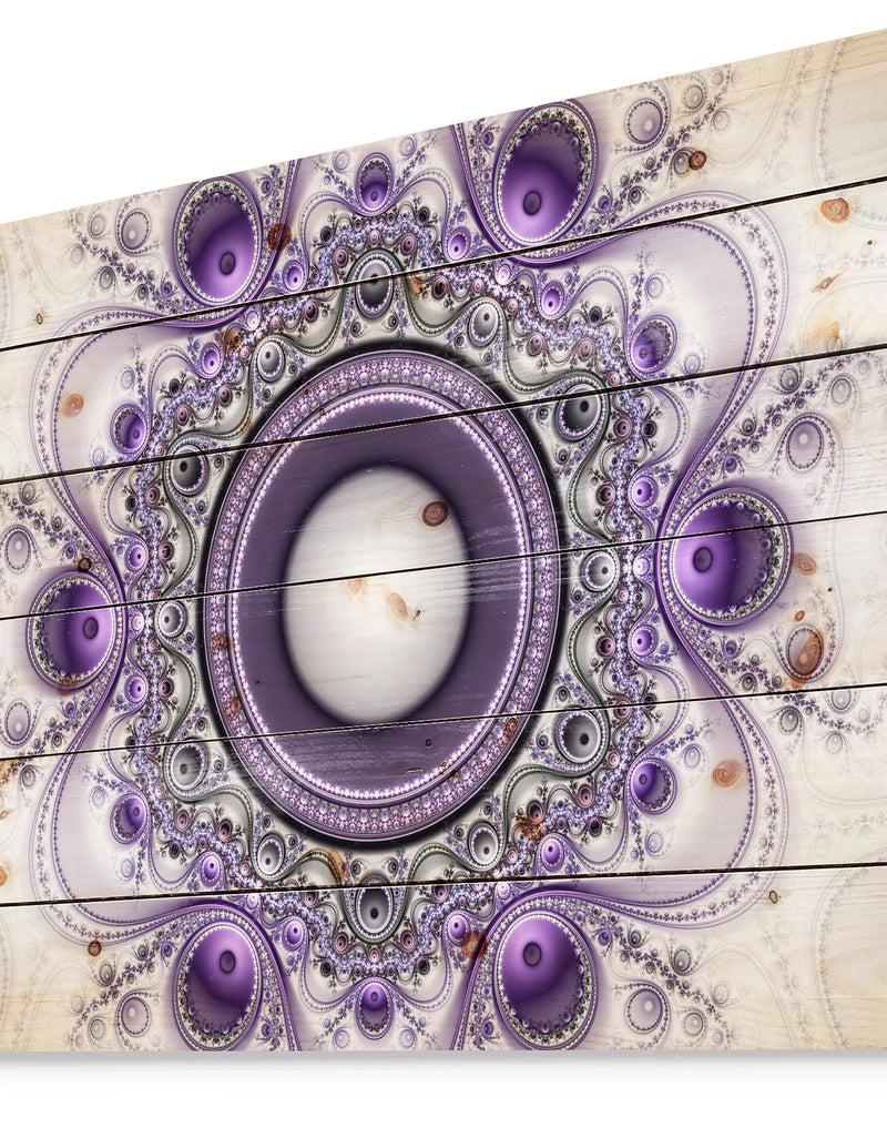 DesignQ Purple Fractal Pattern With Circles - Abstract Print On Natural Pine Wood
