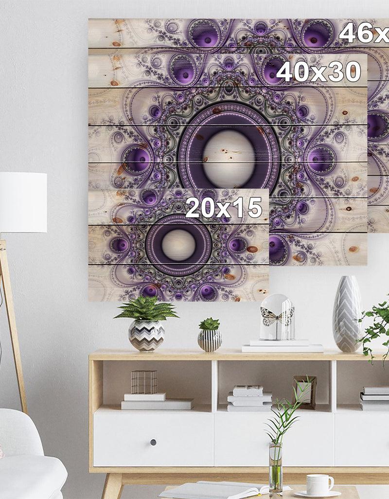 DesignQ Purple Fractal Pattern With Circles - Abstract Print On Natural Pine Wood