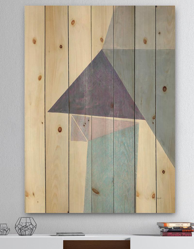 DesignQ Purple Geometric Bridge I - Mid-Century Modern Print on Natural Pine Wood