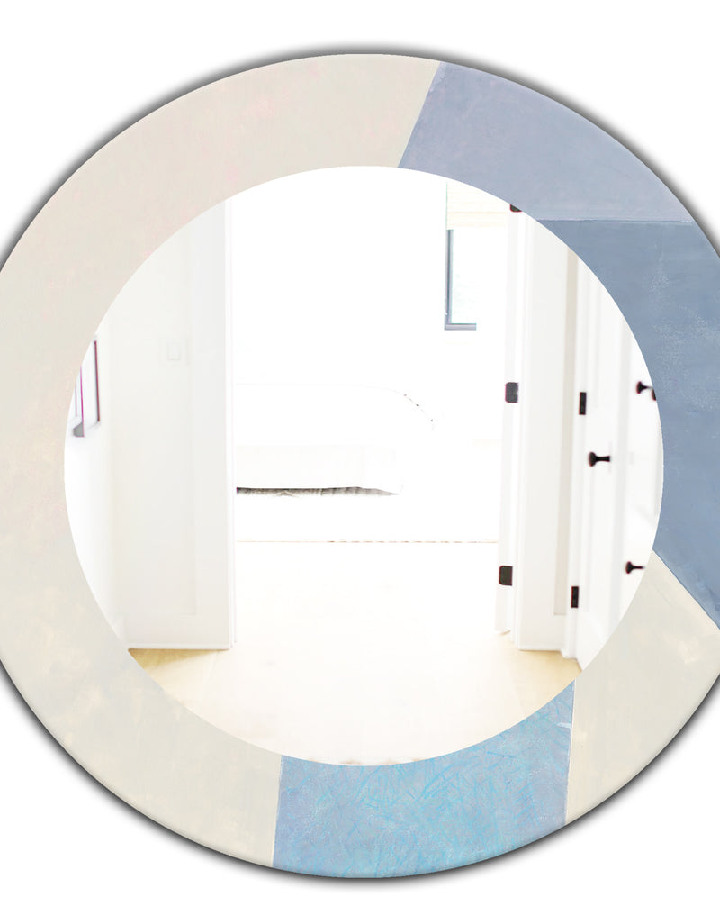 DesignQ Purple Geometric Bridge I - Mid Century Round Mirror - Frameless Oval Or Round Wall Mirror