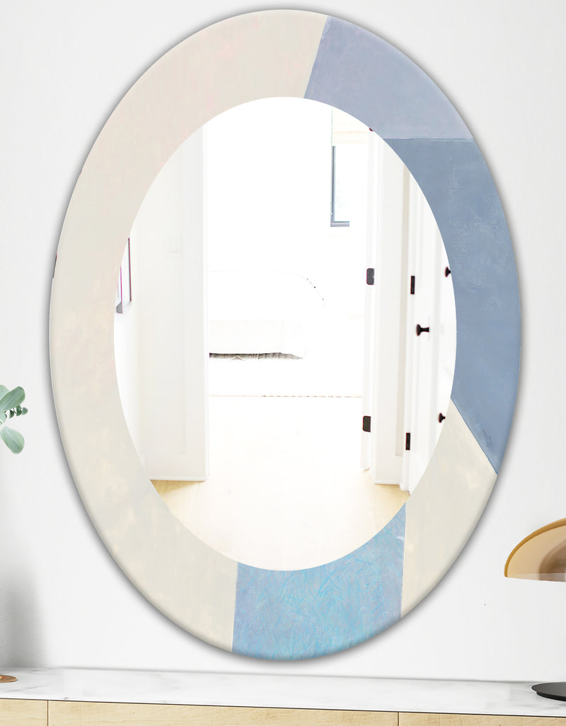 DesignQ Purple Geometric Bridge I - Mid Century Round Mirror - Frameless Oval Or Round Wall Mirror