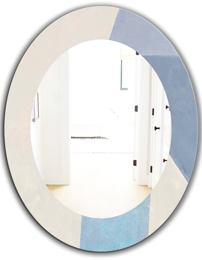 DesignQ Purple Geometric Bridge I - Mid Century Round Mirror - Frameless Oval Or Round Wall Mirror