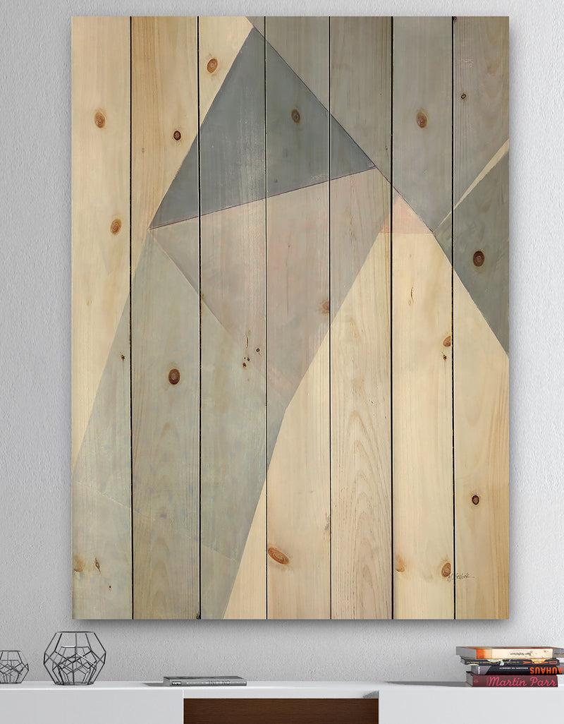 DesignQ Purple Geometric Bridge II - Mid-Century Modern Print on Natural Pine Wood