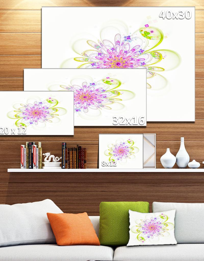 DesignQ Purple Green Glowing Fractal Flower - Floral Canvas Artwork Print