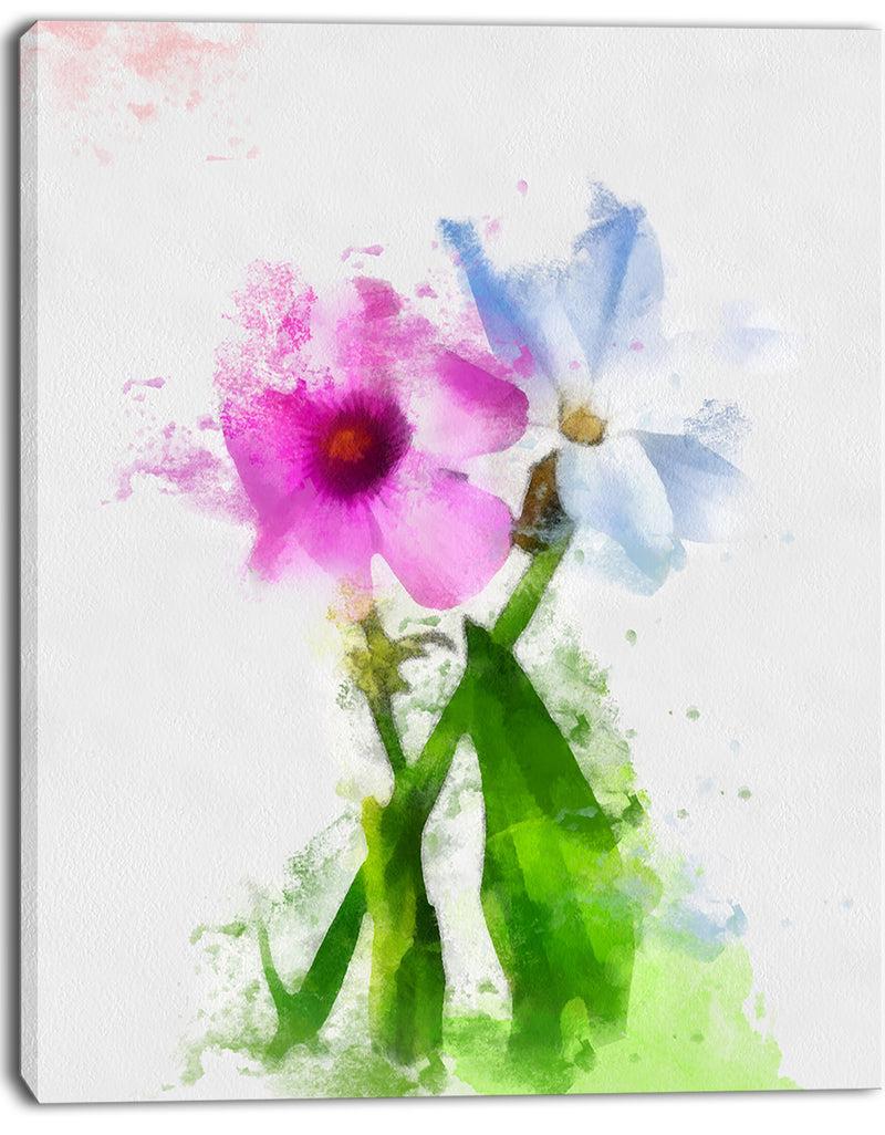 DesignQ Purple Mallow And Blue Chamomile - Extra Large Floral Canvas Art