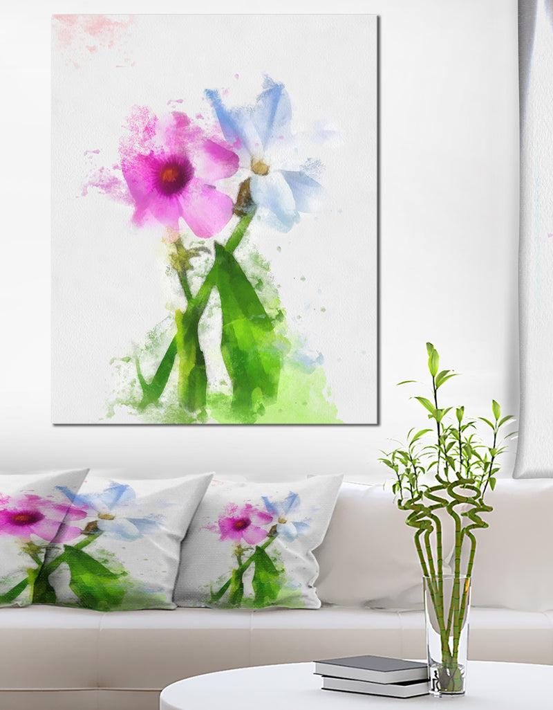 DesignQ Purple Mallow And Blue Chamomile - Extra Large Floral Canvas Art