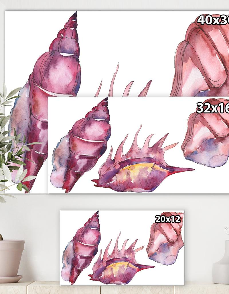 DesignQ Purple Marine Tropical Seashell L - Cottage Canvas Wall Art