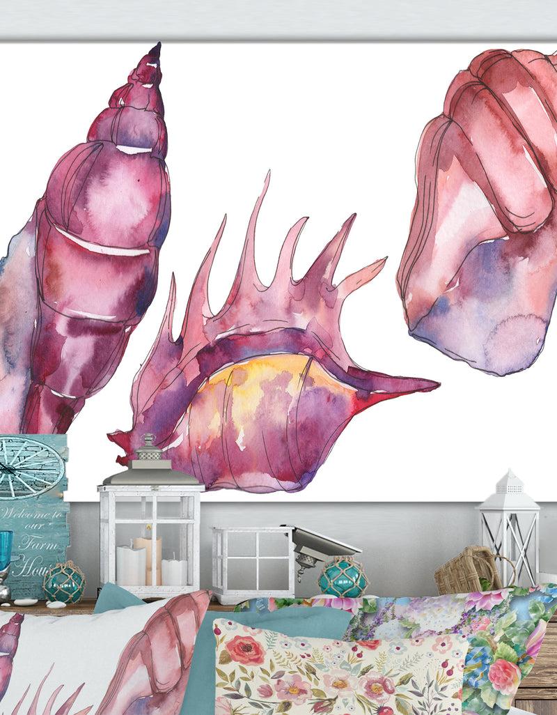 DesignQ Purple marine tropical seashell l - Cottage Canvas Wall Art