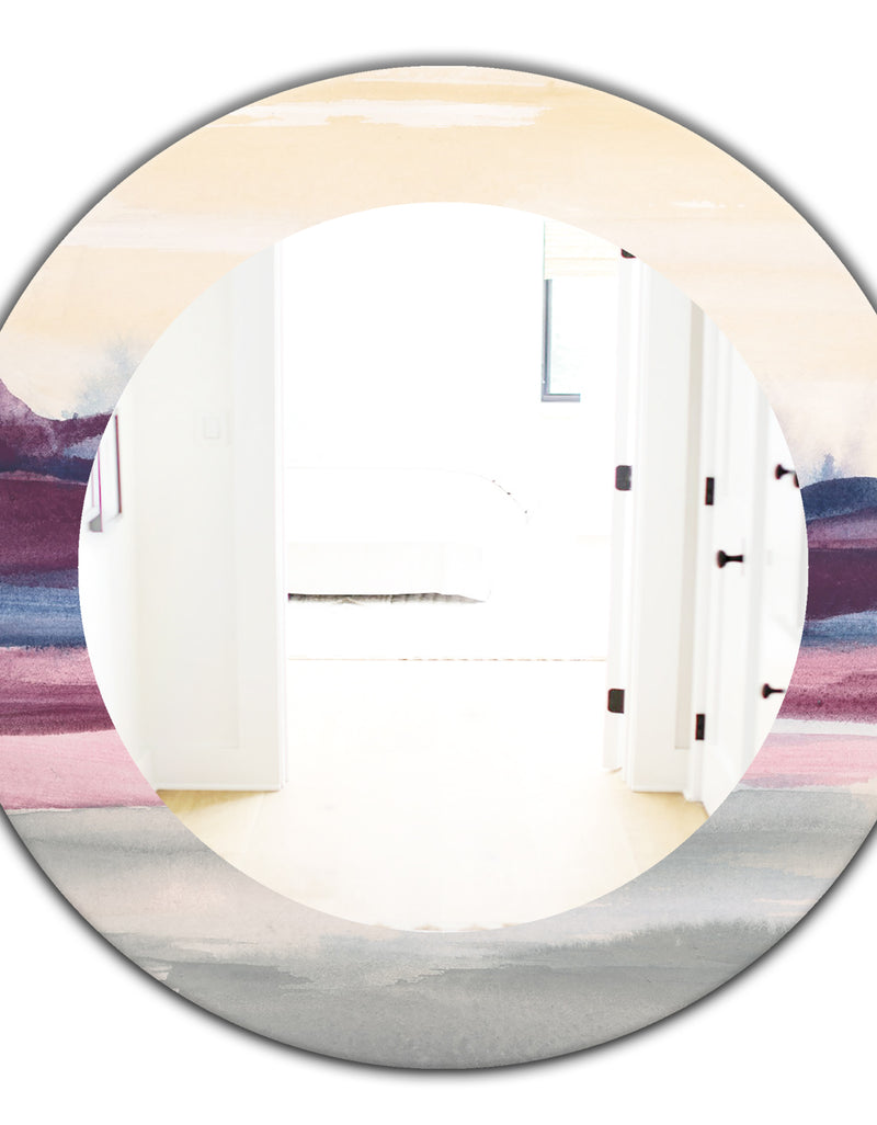DesignQ Purple Rock Landscape - Farmhouse Mirror - Frameless Oval Or Round Wall Mirror