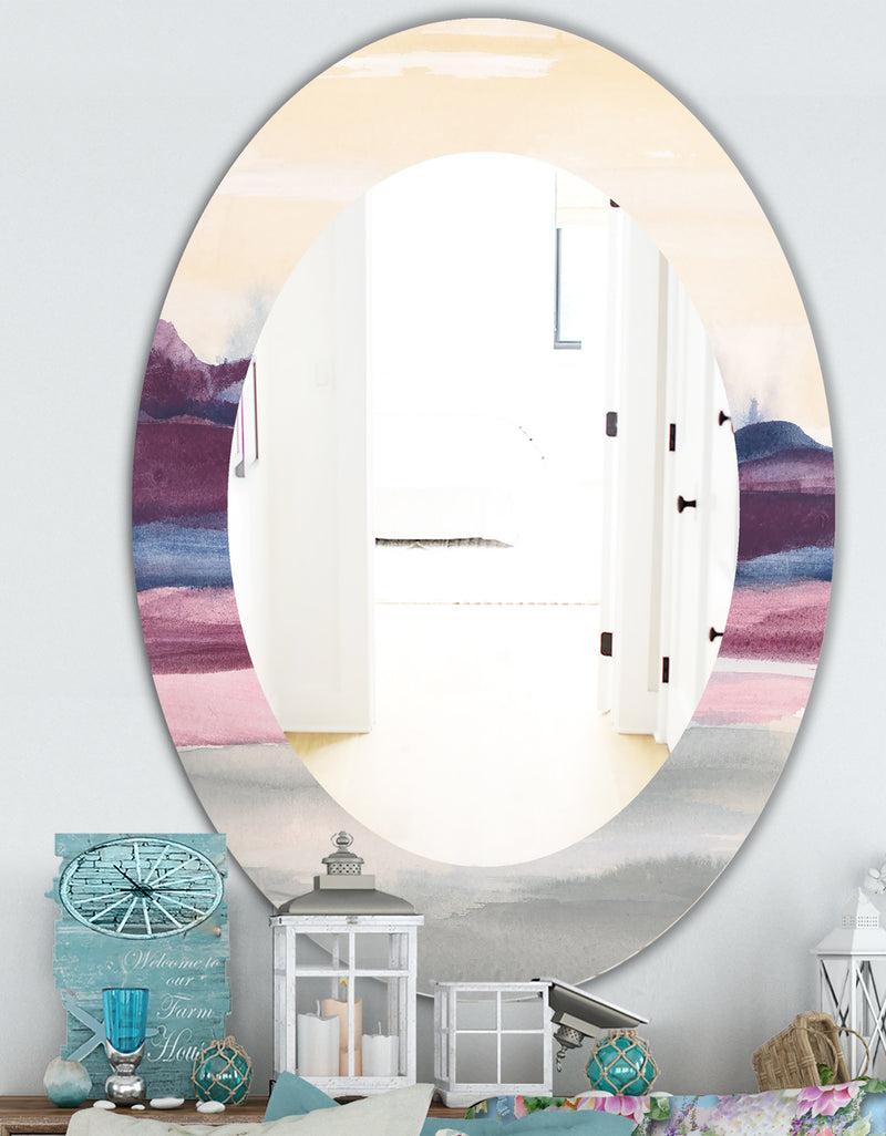 DesignQ Purple Rock Landscape - Farmhouse Mirror - Frameless Oval Or Round Wall Mirror