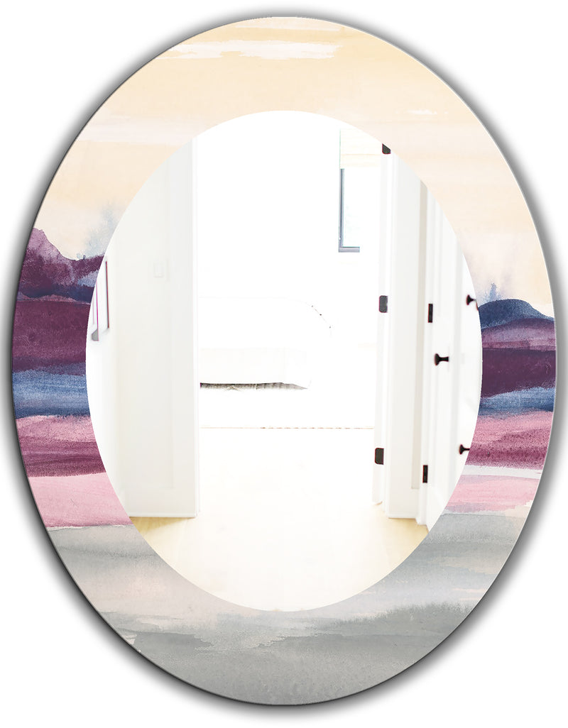 DesignQ Purple Rock Landscape - Farmhouse Mirror - Frameless Oval Or Round Wall Mirror