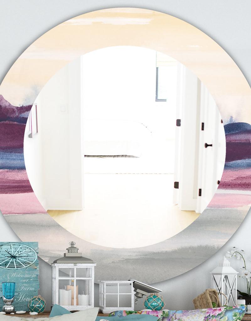 DesignQ Purple Rock Landscape - Farmhouse Mirror - Frameless Oval or Round Wall Mirror
