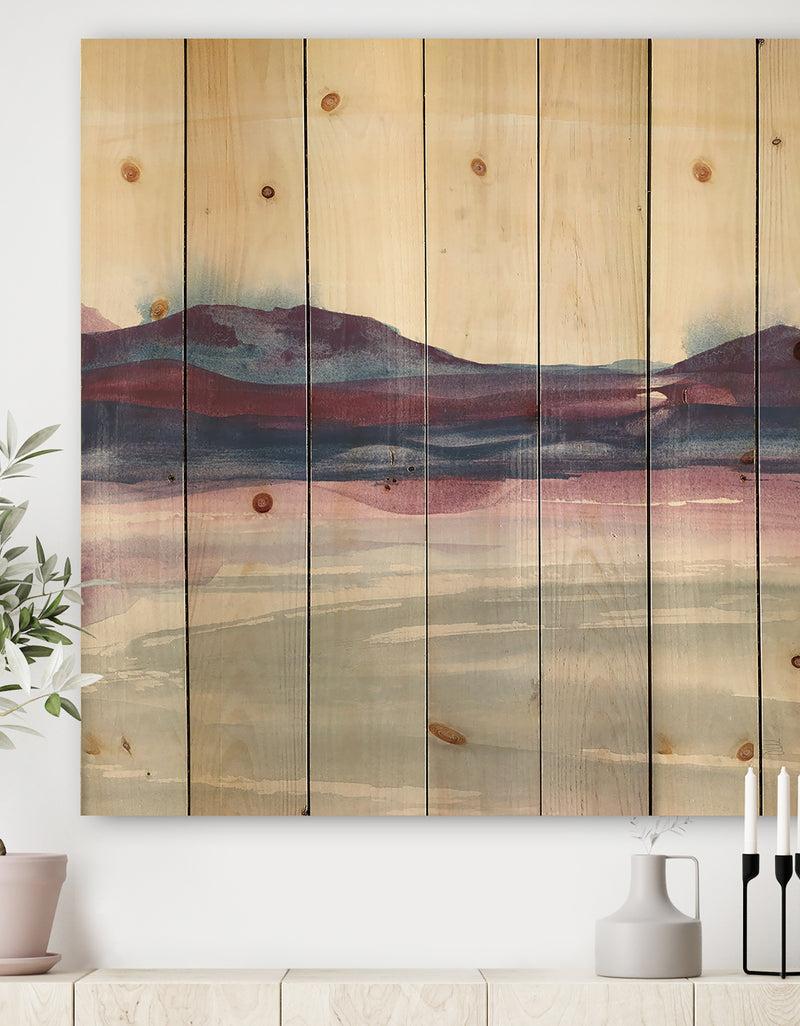 DesignQ Purple Rock landscape II - Shabby Chic Print on Natural Pine Wood
