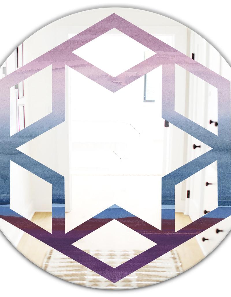 DesignQ Purple Rock Landscape III - Modern Round Or Oval Wall Mirror - Hexagon Star