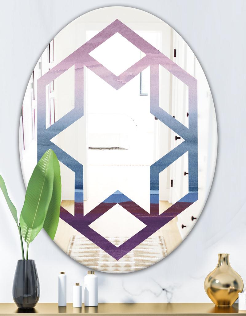 DesignQ Purple Rock Landscape III - Modern Round Or Oval Wall Mirror - Hexagon Star