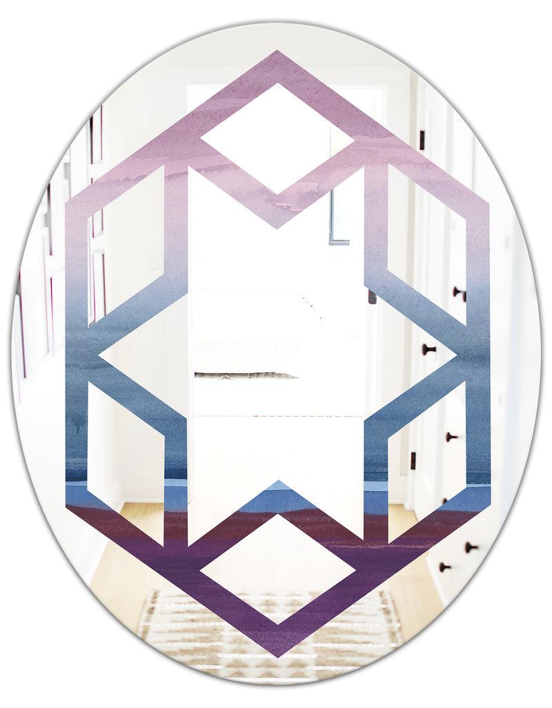 DesignQ Purple Rock Landscape III - Modern Round Or Oval Wall Mirror - Hexagon Star