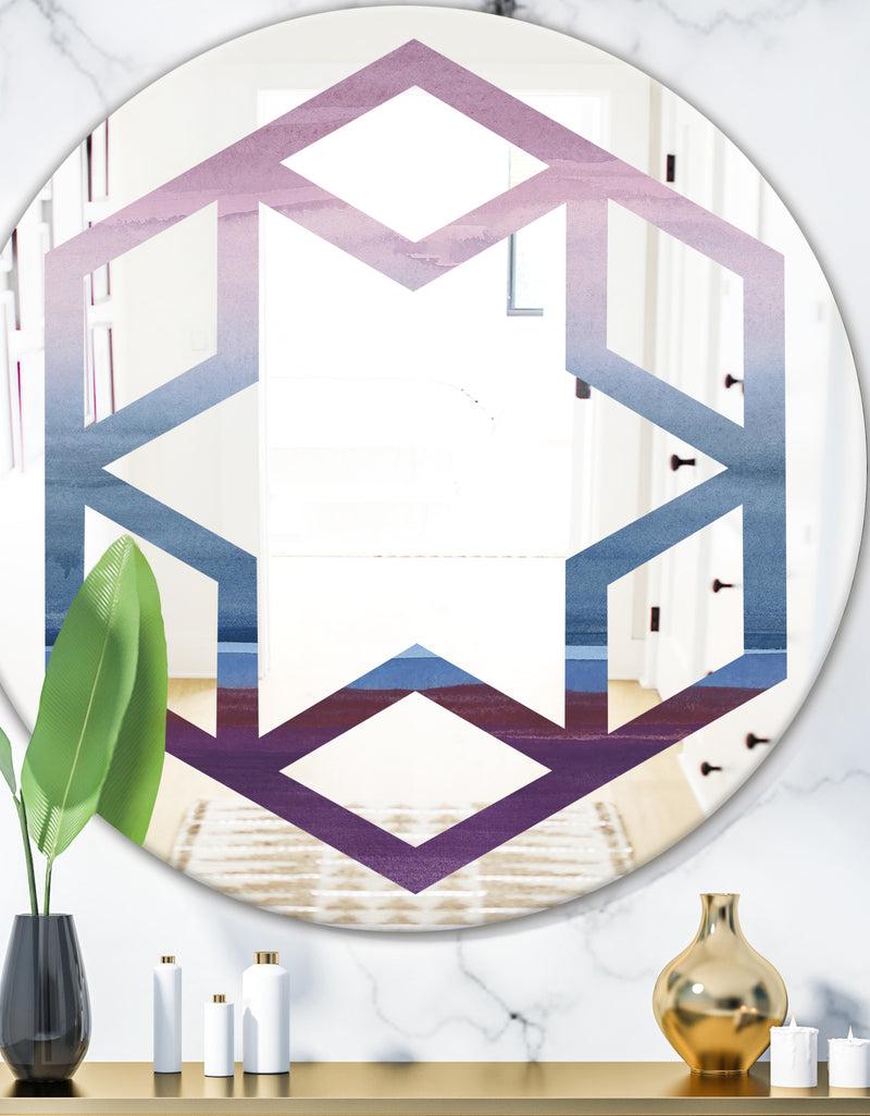 DesignQ Purple Rock Landscape III - Modern Round or Oval Wall Mirror - Hexagon Star
