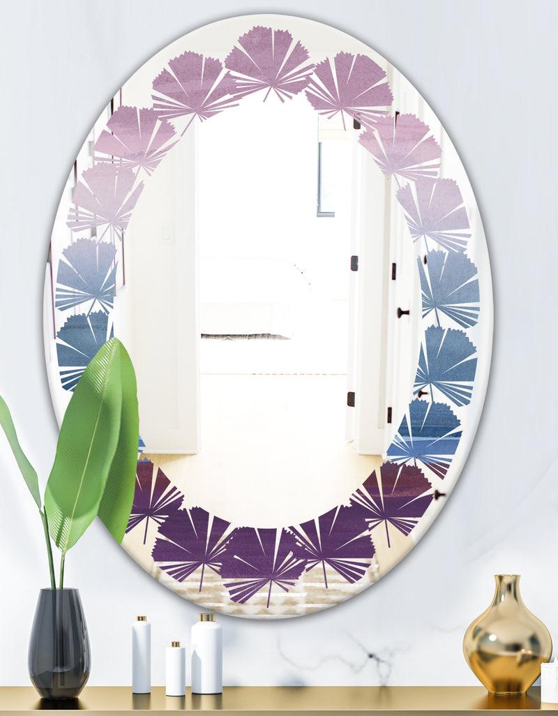 DesignQ Purple Rock Landscape III - Modern Round Or Oval Wall Mirror - Leaves