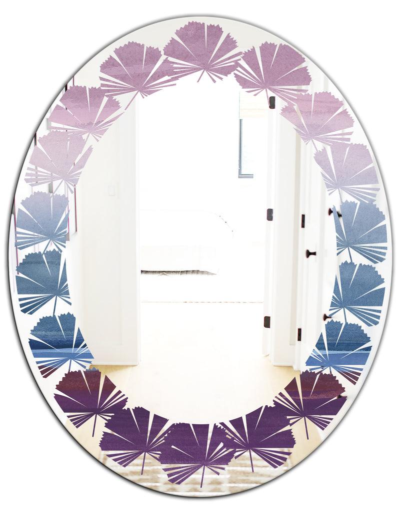 DesignQ Purple Rock Landscape III - Modern Round Or Oval Wall Mirror - Leaves