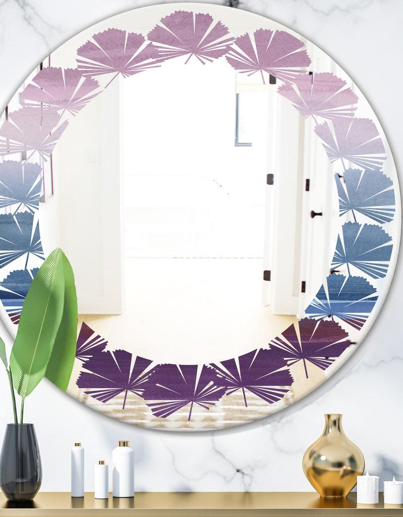 DesignQ Purple Rock Landscape III - Modern Round or Oval Wall Mirror - Leaves