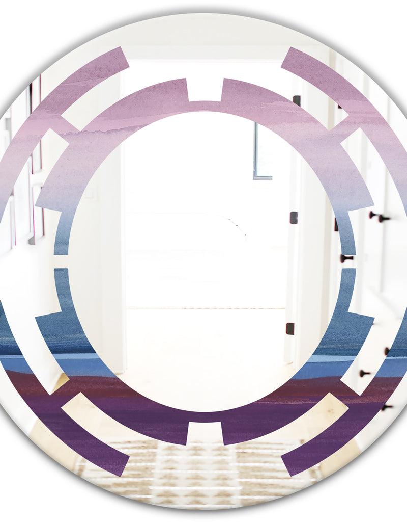 DesignQ Purple Rock Landscape III - Modern Round Or Oval Wall Mirror - Space