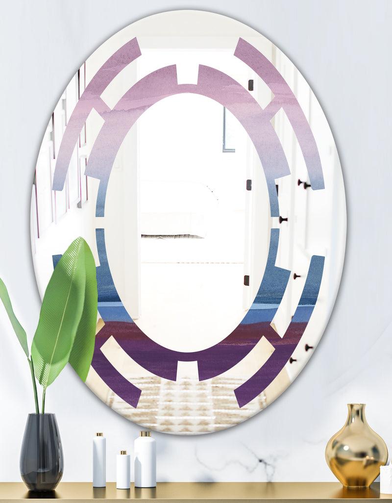 DesignQ Purple Rock Landscape III - Modern Round Or Oval Wall Mirror - Space