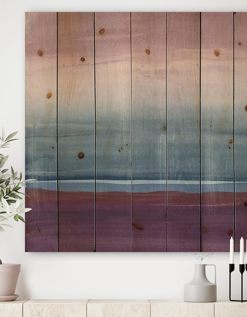 DesignQ Purple Rock landscape III - Shabby Chic Print on Natural Pine Wood