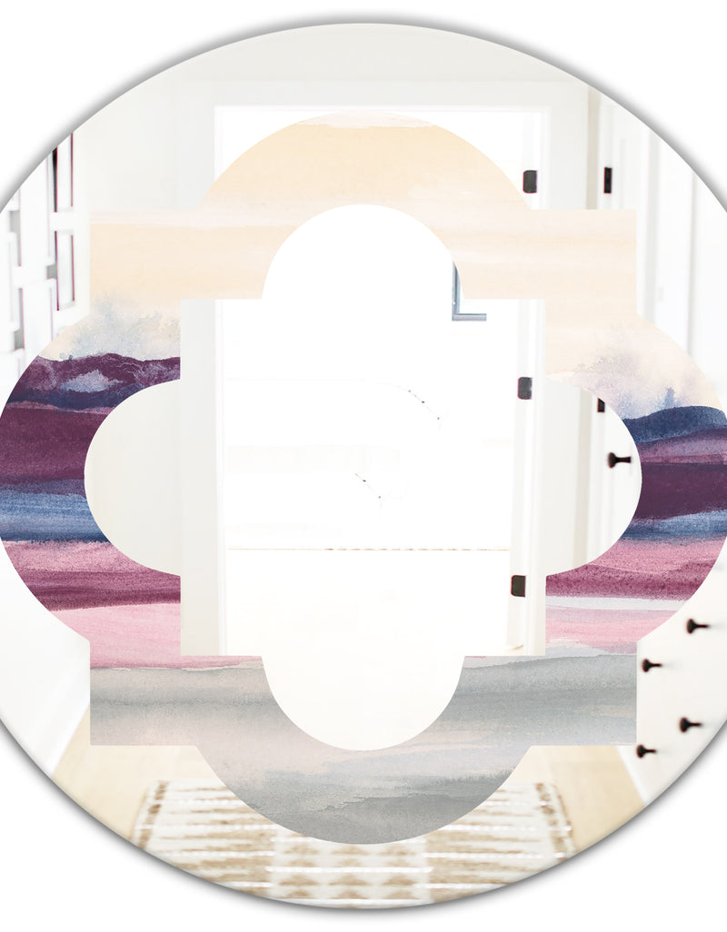 DesignQ Purple Rock Landscape - Modern Round Or Oval Wall Mirror - Quatrefoil