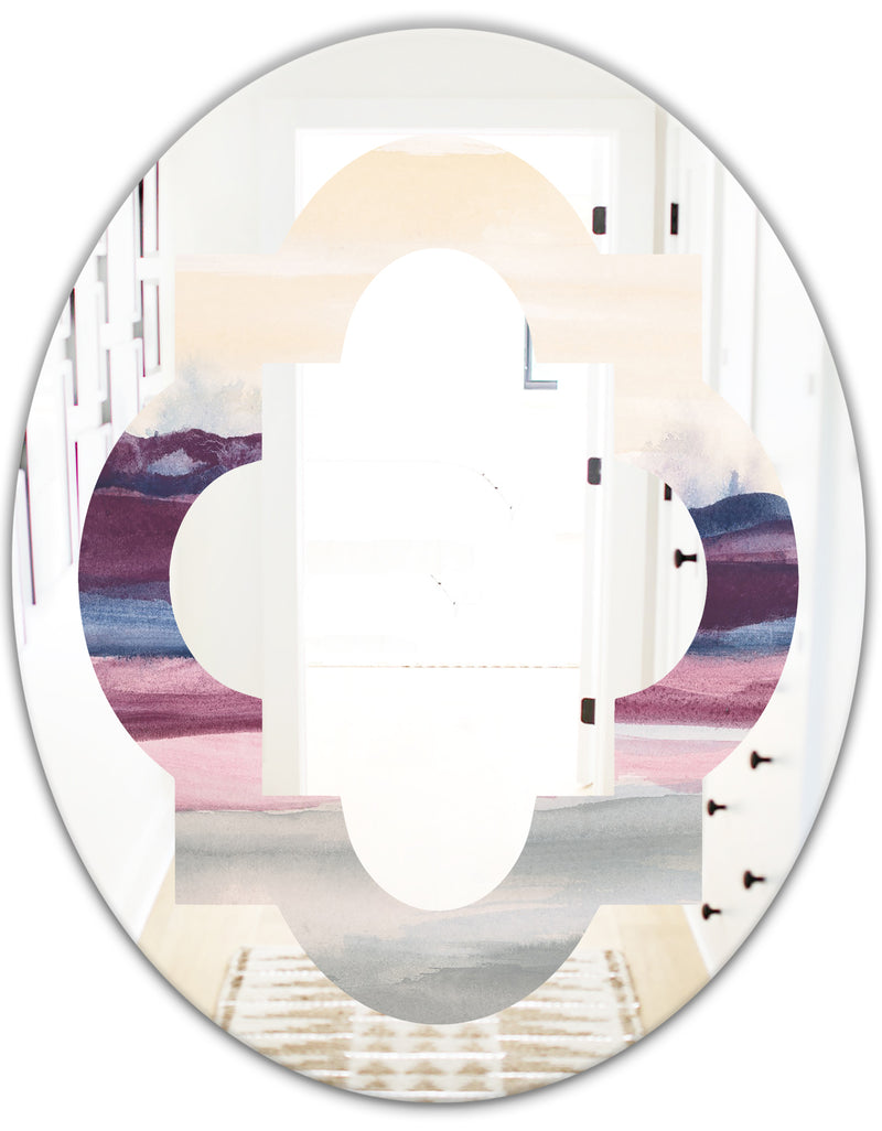 DesignQ Purple Rock Landscape - Modern Round Or Oval Wall Mirror - Quatrefoil
