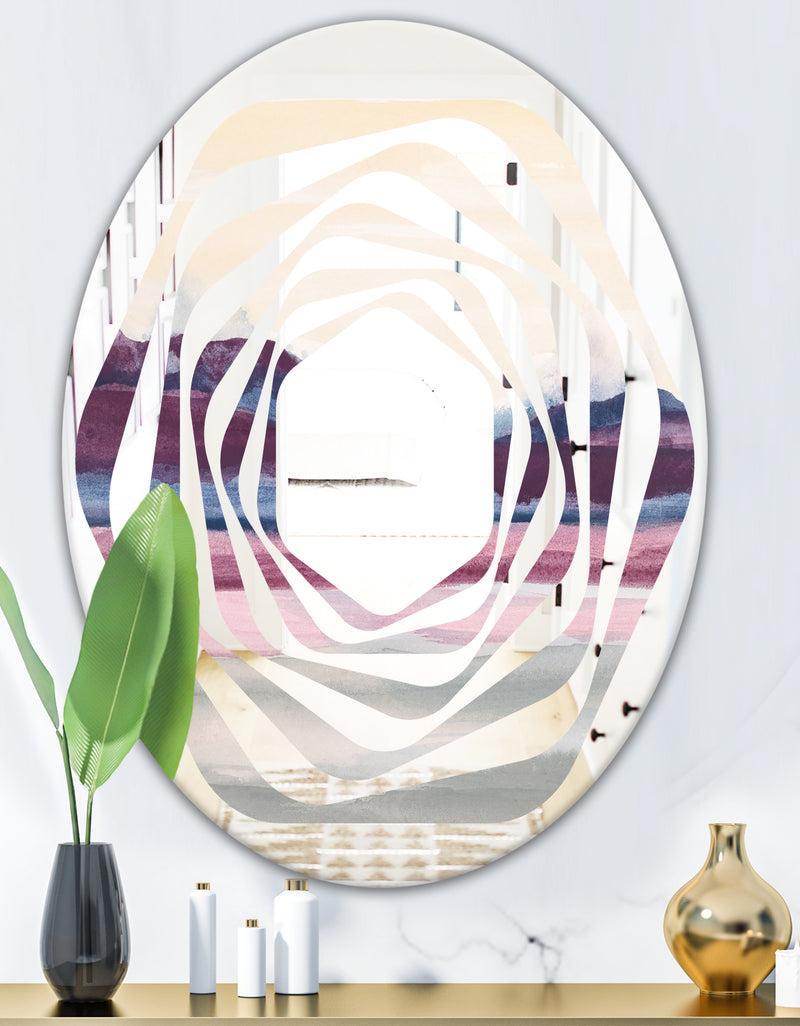 DesignQ Purple Rock Landscape - Modern Round Or Oval Wall Mirror - Whirl
