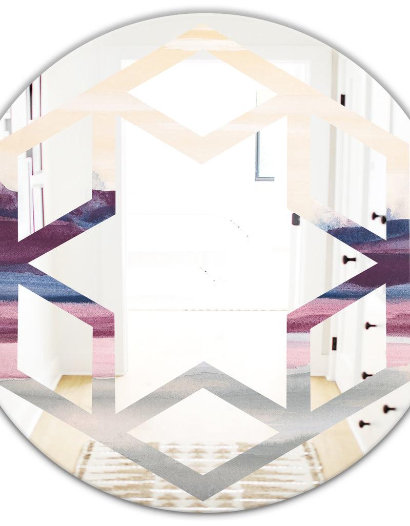 DesignQ Purple Rock Landscape - Modern Round Or Oval Wall Mirror - Hexagon Star