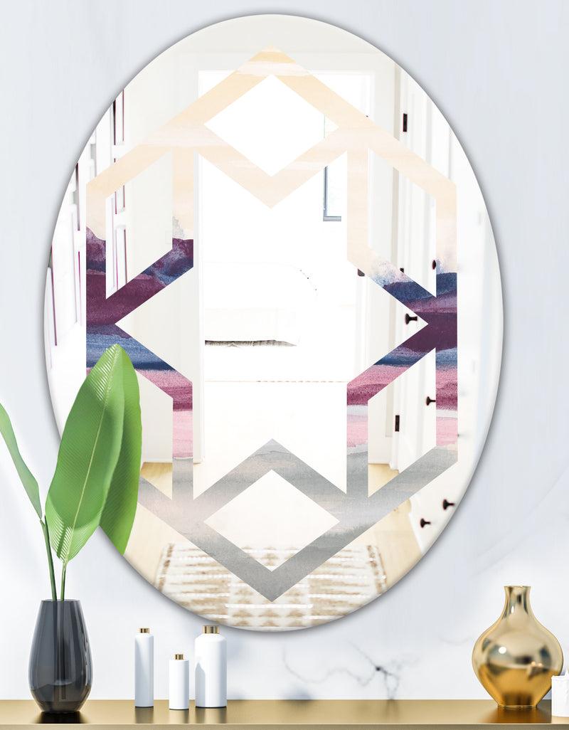 DesignQ Purple Rock Landscape - Modern Round Or Oval Wall Mirror - Hexagon Star