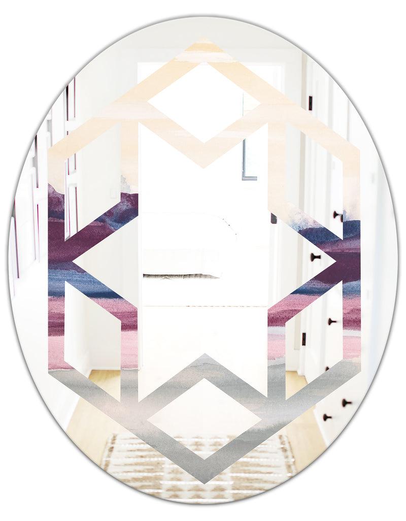 DesignQ Purple Rock Landscape - Modern Round Or Oval Wall Mirror - Hexagon Star