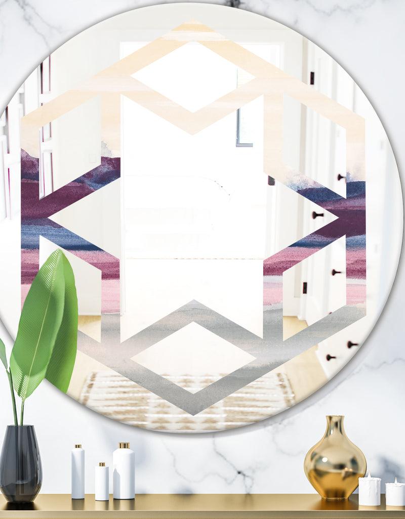 DesignQ Purple Rock Landscape - Modern Round or Oval Wall Mirror - Hexagon Star