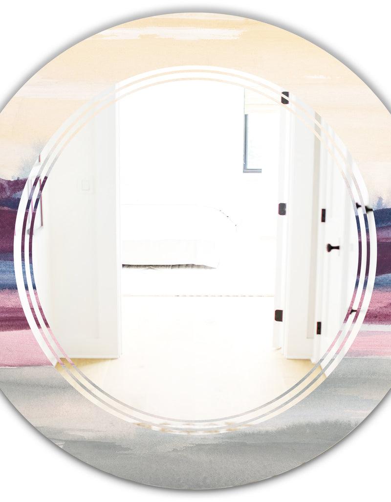 DesignQ Purple Rock Landscape - Modern Round Or Oval Wall Mirror - Triple C