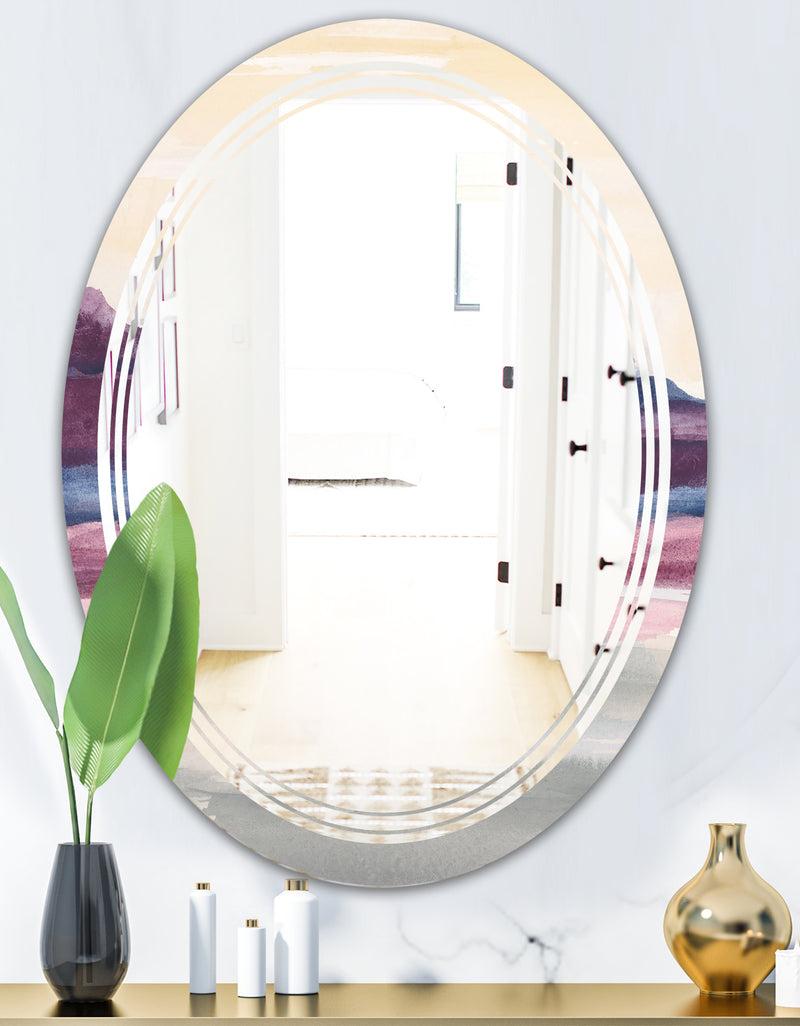 DesignQ Purple Rock Landscape - Modern Round Or Oval Wall Mirror - Triple C