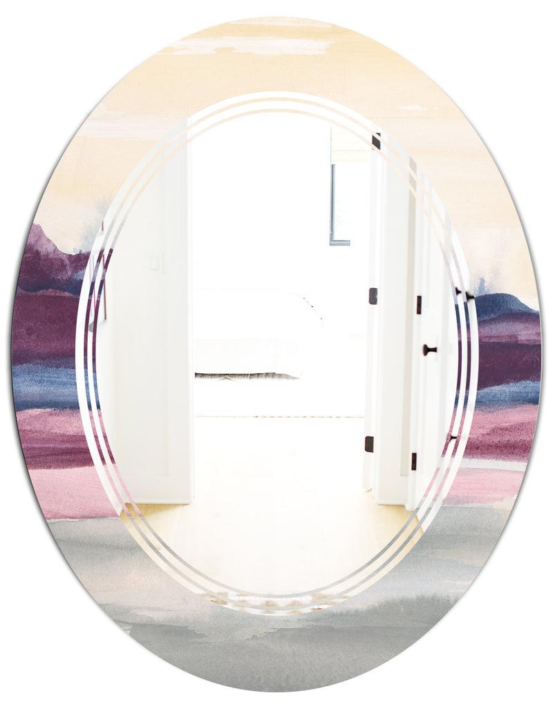 DesignQ Purple Rock Landscape - Modern Round Or Oval Wall Mirror - Triple C