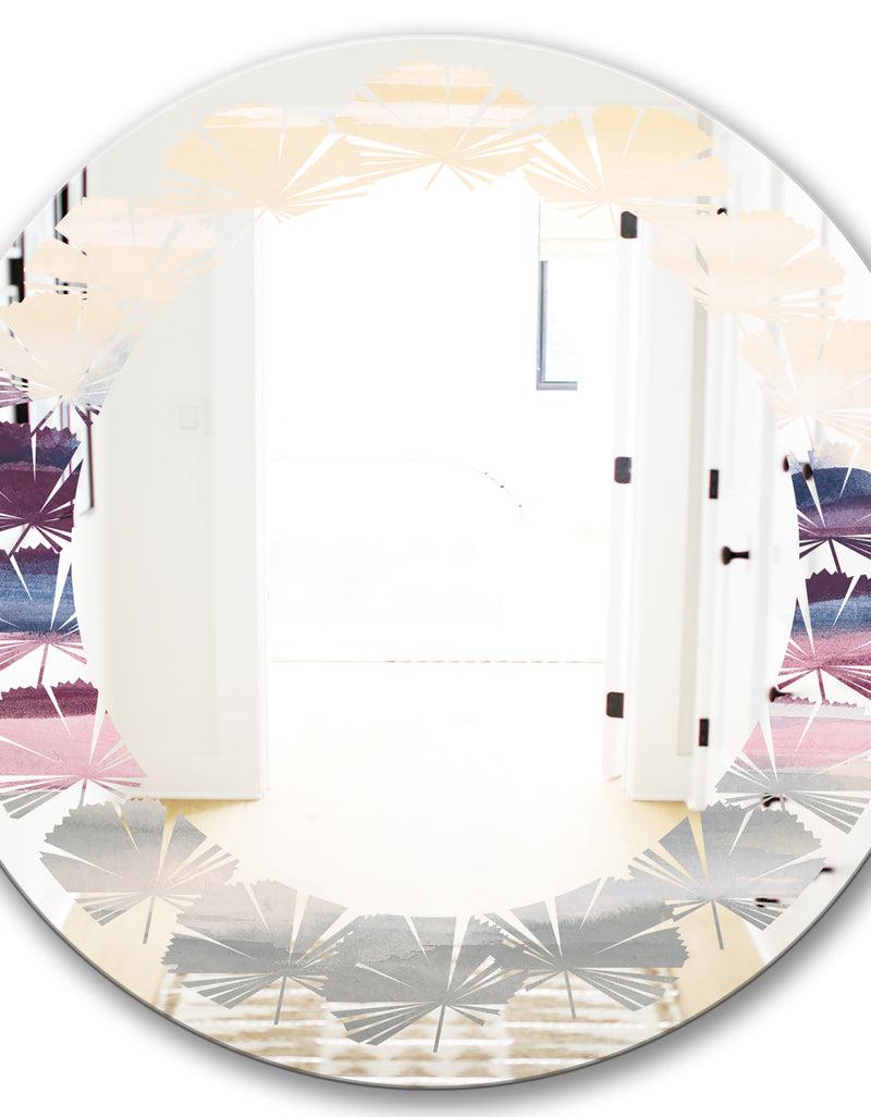 DesignQ Purple Rock Landscape - Modern Round Or Oval Wall Mirror - Leaves