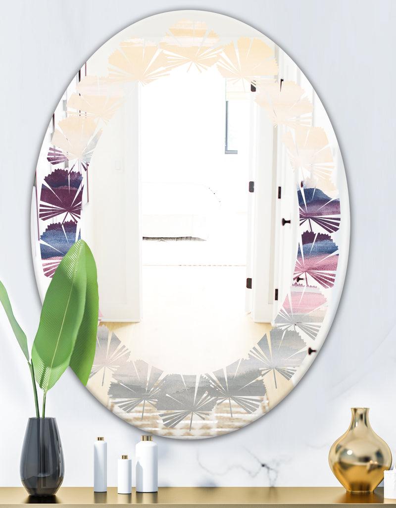 DesignQ Purple Rock Landscape - Modern Round Or Oval Wall Mirror - Leaves