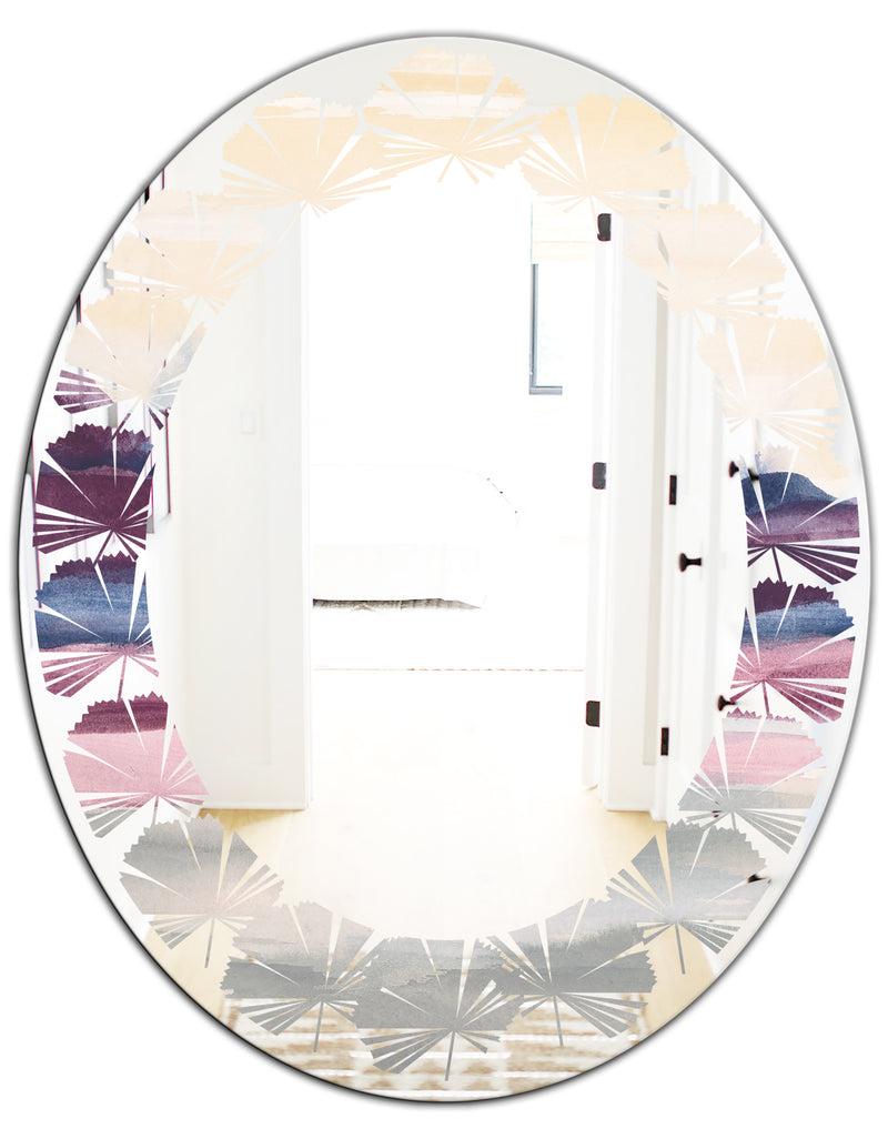 DesignQ Purple Rock Landscape - Modern Round Or Oval Wall Mirror - Leaves