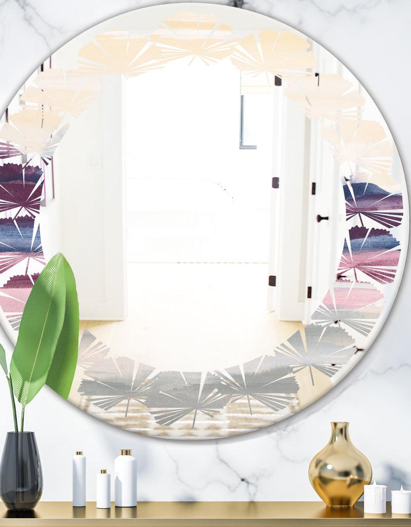 DesignQ Purple Rock Landscape - Modern Round or Oval Wall Mirror - Leaves