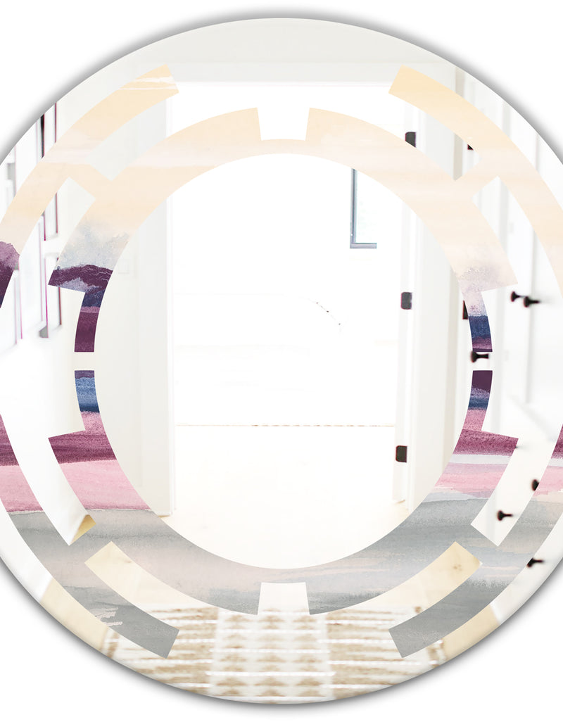 DesignQ Purple Rock Landscape - Modern Round Or Oval Wall Mirror - Space