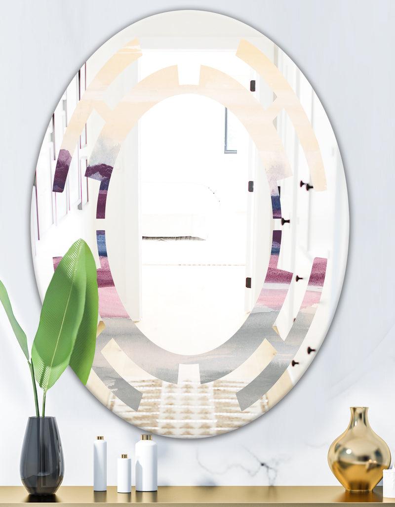 DesignQ Purple Rock Landscape - Modern Round Or Oval Wall Mirror - Space