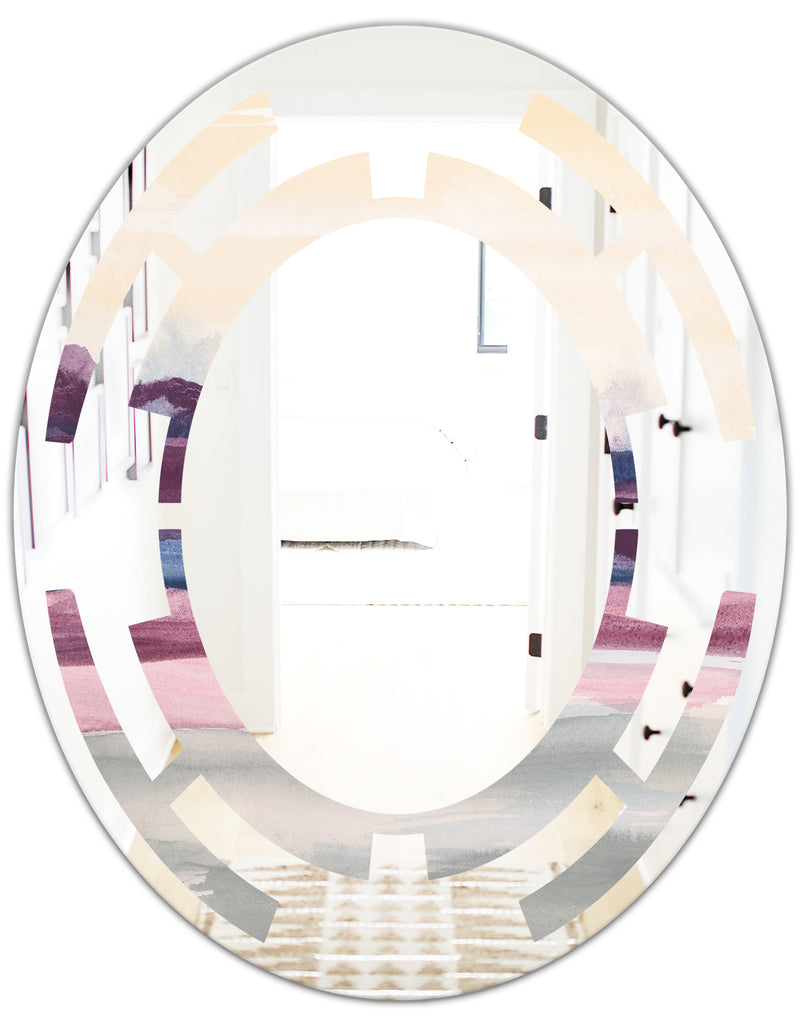 DesignQ Purple Rock Landscape - Modern Round Or Oval Wall Mirror - Space